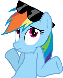 Size: 3268x4000 | Tagged: artist:thorinair, derpibooru import, rainbow dash, safe, scrunchy face, shrug, simple background, sunglasses, too many pinkie pies, transparent background, vector