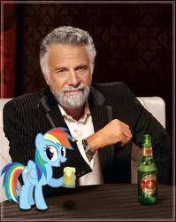 Size: 430x539 | Tagged: safe, artist:sclancy5411, derpibooru import, rainbow dash, human, pony, beer, cider, commercial, dos equis, irl, mug, photo, ponies in real life, the most interesting man in the world, vector