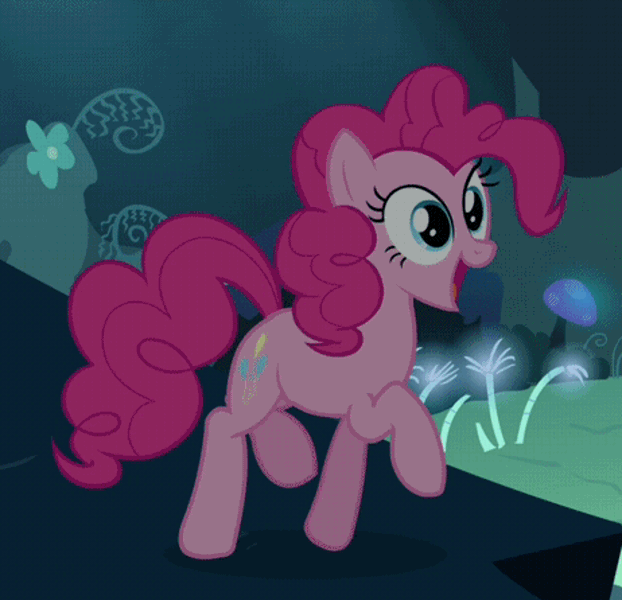 129280 animated, cropped, derpibooru import, pinkie pie, prancing, safe, screencap, solo, too