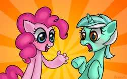 Size: 1280x800 | Tagged: artist:poppeto, derpibooru import, hand, lyra heartstrings, pinkie pie, safe, too many pinkie pies