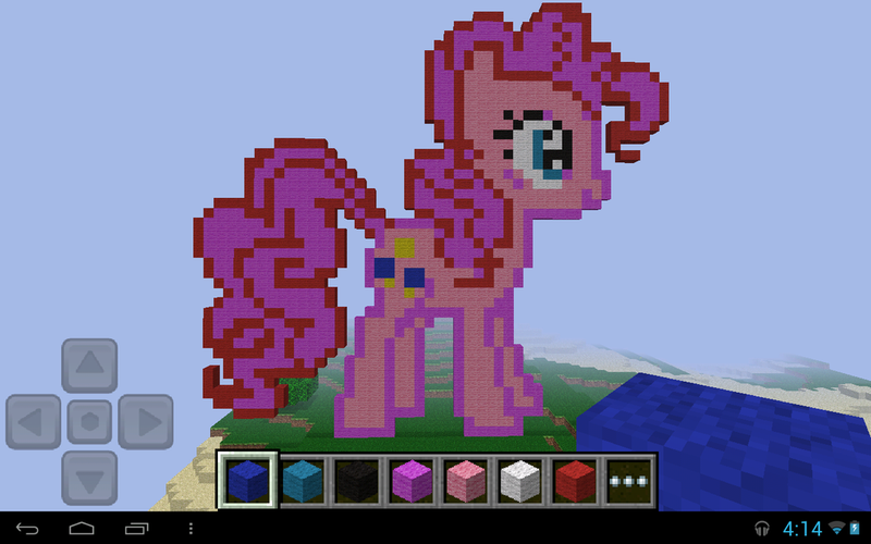 Size: 1024x640 | Tagged: safe, artist:snivy742, derpibooru import, pinkie pie, earth pony, pony, female, game screencap, mare, minecraft, minecraft pixel art, pixel art, solo