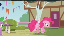 Size: 1920x1080 | Tagged: derpibooru import, pinkie pie, safe, screencap, spike, too many pinkie pies, youtube caption