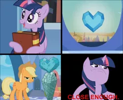 Size: 500x408 | Tagged: 4koma, applejack, close enough, comic, crystal heart, derpibooru import, edit, edited screencap, meme, rage face, safe, screencap, the crystal empire, twilight sparkle