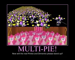 Size: 750x600 | Tagged: clone, comparison, derpibooru import, dimentio, edit, edited screencap, motivational poster, multeity, paper mario, pinkie clone, pinkie pie, safe, screencap, super mario bros., super paper mario, too many pinkie pies, too much pink energy is dangerous