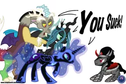 Size: 3600x2400 | Tagged: antagonist, artist:template93, derpibooru import, disapproval, discord, king sombra, nightmare moon, queen chrysalis, safe, sombrabuse, sombra drama