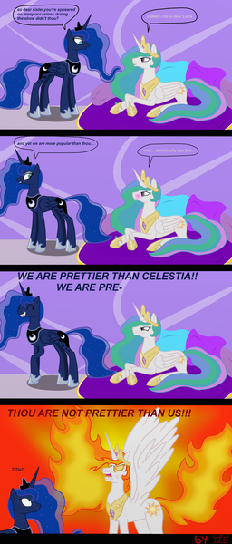 Size: 3500x8200 | Tagged: artist:lucandreus, comic, derpibooru import, nightmare star, prime celestia, princess celestia, princess luna, ragelestia, safe, ye olde butcherede englishe