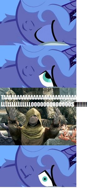 Size: 516x965 | Tagged: derpibooru import, exploitable meme, heimskr, meme, one sneak attack away, praise talos, princess luna, s1 luna, safe, skyrim, sleeping, :t, talos, the elder scrolls, whiterun, whiterun wakeup call, wut face