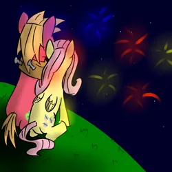 Size: 900x900 | Tagged: safe, artist:seabastian, derpibooru import, big macintosh, fluttershy, earth pony, pony, fireworks, fluttermac, male, shipping, stallion, straight