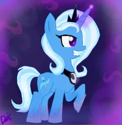 Size: 1395x1430 | Tagged: safe, artist:daisy-dictator, derpibooru import, princess luna, trixie, pony, unicorn, accessory swap, female, mare, raised hoof, solo