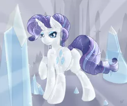 Size: 1744x1460 | Tagged: safe, artist:ratofdrawn, derpibooru import, rarity, crystal pony, pony, unicorn, butt, crystal rarity, crystallized, featureless crotch, female, looking at you, looking back, looking back at you, plot, solo