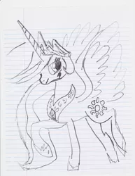 Size: 2550x3300 | Tagged: artist:duckgwr, derpibooru import, monochrome, princess celestia, safe, solo, traditional art