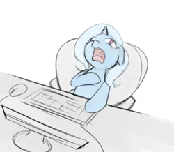 Size: 600x522 | Tagged: safe, artist:theparagon, derpibooru import, trixie, pony, unicorn, ask trixie, computer, drool, female, heart attack, hnnng, mare, open mouth, reaction image, real heart attack, solo