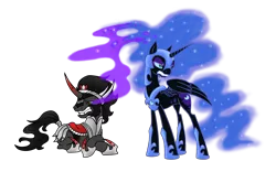 Size: 3403x2125 | Tagged: artist:wolframclaws, derpibooru import, female, king sombra, male, nightmare moon, safe, shipping, simple background, sombramoon, straight, transparent background, tsundere, tsundere moon