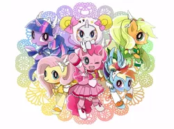 Size: 1000x740 | Tagged: applejack, artist:asads, derpibooru import, fluttershy, mane six, pinkie pie, pixiv, precure, pretty cure, rainbow dash, rarity, safe, smile precure, twilight sparkle