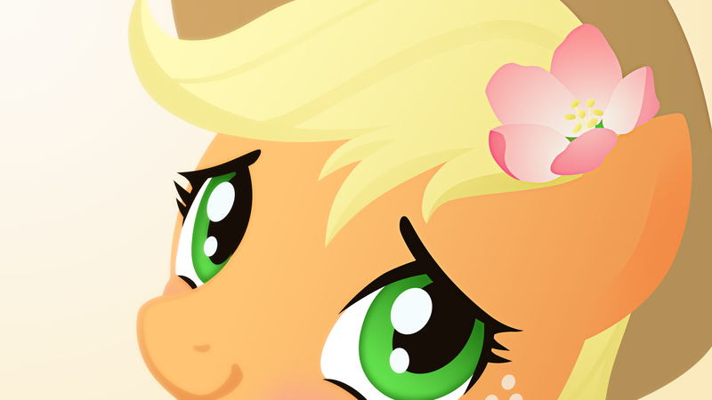 Size: 1920x1080 | Tagged: safe, artist:gingermint, artist:icekatze, derpibooru import, applejack, earth pony, pony, bust, female, flower, hat, lineless, mare, portrait, simple background, solo, wallpaper