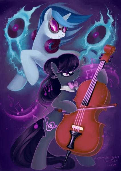 Size: 477x675 | Tagged: artist:sugarsongart, derpibooru import, octavia melody, safe, vinyl scratch