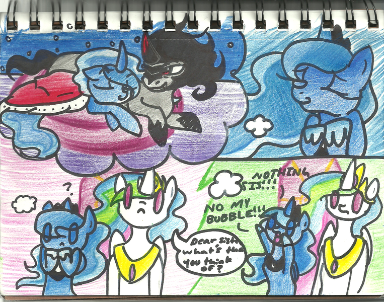 Size: 1700x1336 | Tagged: artist:modernlisart, derpibooru import, female, king sombra, lumbra, male, princess celestia, princess luna, safe, shipping, straight, traditional art