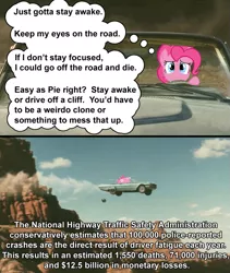 Size: 659x779 | Tagged: balloonie pie, caption, car, convertible, derpibooru import, ford thunderbird, grand canyon, public service announcement, safe, text, thelma and louise, too many pinkie pies