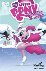 Size: 575x884 | Tagged: active stretch, angel bunny, artist:amy mebberson, backbend, comic, cover, derpibooru import, flexible, fluttershy, hastings, ice skating, idw, official, official comic, pinkie pie, safe