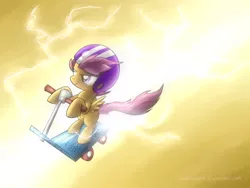 Size: 1024x768 | Tagged: safe, artist:fongsaunder, derpibooru import, scootaloo, pegasus, pony, badass, lightning, scooter, solo