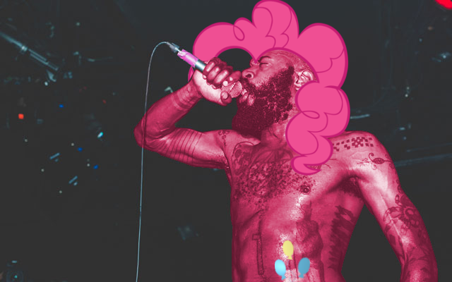 Size: 640x400 | Tagged: death grips, derpibooru import, kind-of humanized, mc ride, photo shoop, photo shop, pinkie pie, safe, smoke weed erryday, weird