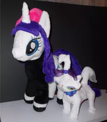 Size: 673x764 | Tagged: safe, artist:sophillia, derpibooru import, opalescence, rarity, pony, beatnik rarity, beret, clothes, hat, irl, pet, photo, plushie, solo