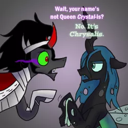 Size: 700x700 | Tagged: artist:wiggles, ask, ask king sombra, chrysombra, derpibooru import, female, king sombra, male, queen chrysalis, safe, shipping, straight, tumblr