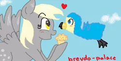 Size: 907x461 | Tagged: safe, artist:rachel brevdo, derpibooru import, derpy hooves, bird, pegasus, pony, 30 minute art challenge, female, mare, muffin