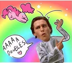 Size: 361x316 | Tagged: derpibooru import, dubs, meme, patrick bateman, pinkie pie, safe