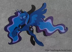 Size: 1024x740 | Tagged: artist:hexfloog, derpibooru import, eyes closed, flying, papercraft, photo, princess luna, safe, solo, spread wings, traditional art