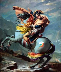 Size: 680x797 | Tagged: artist:jacques-louis david, derpibooru import, edit, horse, napoleon, napoleon crossing the alps, rainbow dash, safe