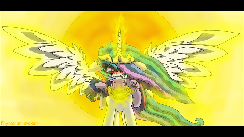 Size: 1366x768 | Tagged: angry, artist:phyrexianrevoker, crying, derpibooru import, mama bear, melting, momlestia, now you fucked up, princess celestia, rage, ragelestia, safe, snot, sun, this will end in death, this will end in incineration, twilight sparkle