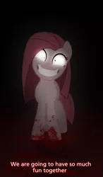 Size: 600x1029 | Tagged: artist:vanillecream, blood, derpibooru import, grimdark, pinkamena diane pie, pinkie pie