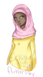 Size: 371x664 | Tagged: artist:eckatzl, derpibooru import, fluttershy, hijab, humanized, islam, islamashy, safe