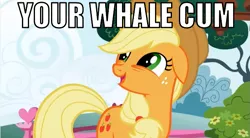 Size: 637x351 | Tagged: applebuck season, applejack, derpibooru import, edit, edited screencap, image macro, mondegreen, screencap, solo, suggestive