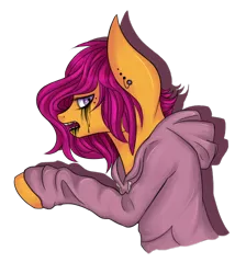 Size: 600x700 | Tagged: artist:cloudbrownie, blood, clothes, derpibooru import, mascara, piercing, running makeup, safe, scootaloo, simple background, solo, transparent background