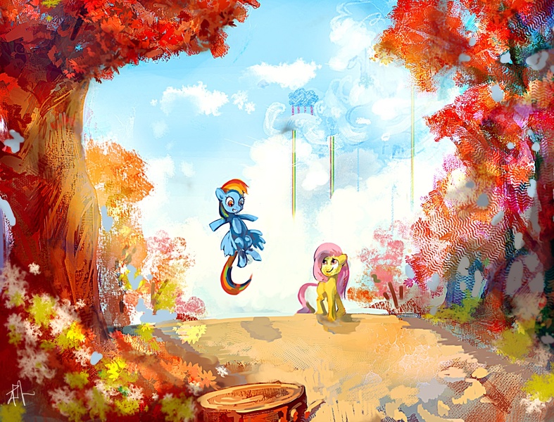 Size: 1500x1143 | Tagged: artist:electrixocket, cloudsdale, derpibooru import, fluttershy, rainbow dash, safe, scenery