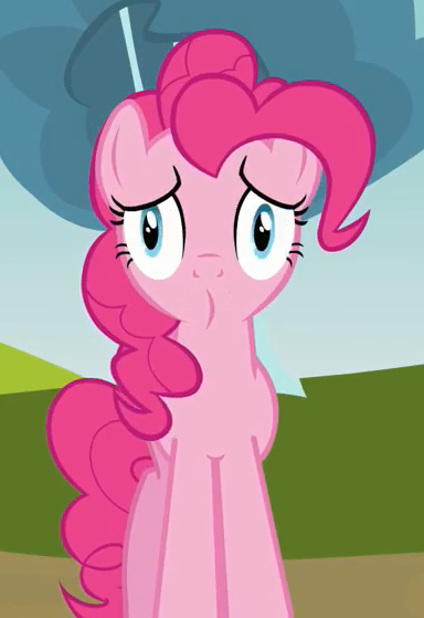 Size: 384x559 | Tagged: safe, derpibooru import, edit, edited screencap, screencap, pinkie pie, earth pony, pony, too many pinkie pies, cropped, female, inverted right angle mouth, mare, solo