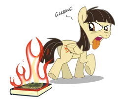 Size: 1280x1024 | Tagged: safe, artist:boris012, artist:sibsy, derpibooru import, wild fire, pegasus, pony, book, female, fifty shades of grey, fire, mare, sibsy, tongue out, underhoof, wild fire is not amused