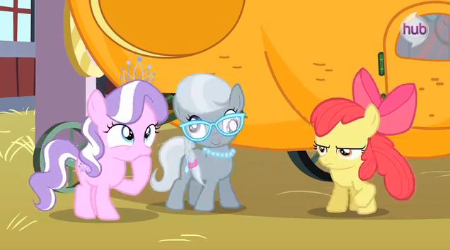 Size: 636x354 | Tagged: apple bloom, derp, derpibooru import, diamond tiara, one bad apple, safe, screencap, silver spoon