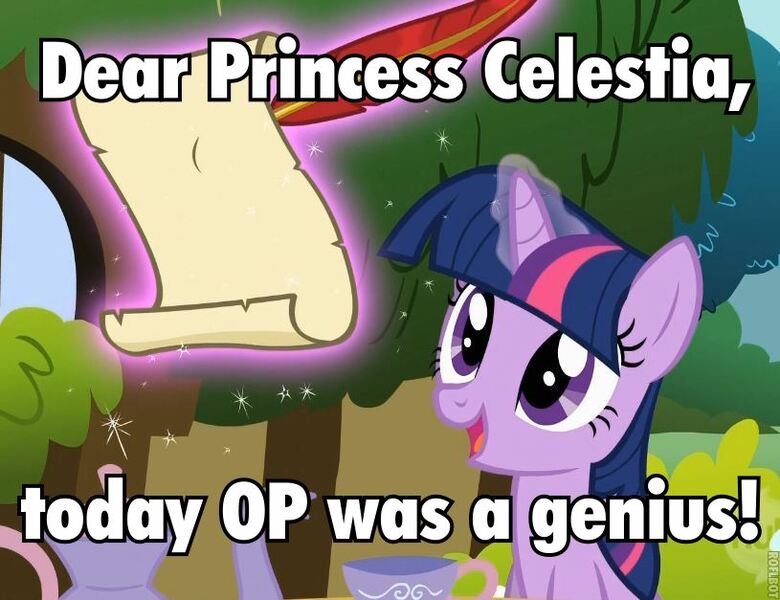 Size: 815x627 | Tagged: safe, derpibooru import, edit, screencap, twilight sparkle, pony, unicorn, stare master, caption, cute, female, glowing horn, happy, image macro, magic, mare, op, op is a genius, open mouth, quill, reaction image, scroll, smiling, telekinesis, text, twiabetes, unicorn twilight, writing