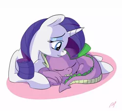 Size: 1100x1000 | Tagged: safe, artist:postscripting, artist:psescape, derpibooru import, rarity, spike, female, male, shipping, sleeping, sparity, straight