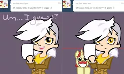 Size: 1011x604 | Tagged: artist:ask human gilda, ask, ask flam, cute, derpibooru import, eeee, excited, flam, flamabetes, gilda, grin, happy, humanized, safe, smiling, squee, tumblr