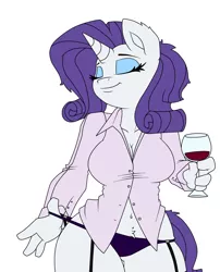 Size: 1280x1581 | Tagged: alcohol, anthro, artist:efrejok, breasts, busty rarity, cleavage, clothes, curvy, derpibooru import, female, panties, rarity, suggestive, underwear, wide hips, wine, wip