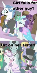 Size: 471x922 | Tagged: safe, derpibooru import, edit, edited screencap, screencap, amethyst star, bruce mane, carrot top, cloud kicker, doctor whooves, fancypants, fine line, golden harvest, lyra heartstrings, maxie, meadow song, orion, rainbowshine, rarity, shooting star (character), spike, sweetie belle, time turner, a canterlot wedding, bridesmaid dress, caption, clothes, comic, dancing, dress, flower girl, meme, meta, raripants, screencap comic, shipping, spikebelle