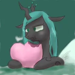 Size: 800x809 | Tagged: artist:themiles, biting, changeling, cute, cutealis, dead source, derpibooru import, eat, heart, love, nom, queen chrysalis, safe, solo