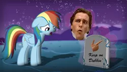 Size: 900x506 | Tagged: artist:ryuuichi-shasame, check em, derpibooru import, edit, feels, meme, patrick bateman, pinkie pie, rainbow dash, sad, safe, wtf