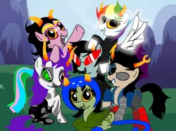 Size: 813x606 | Tagged: safe, derpibooru import, ponified, crossover, feferi peixes, homestuck, image, jpeg, kanaya maryam, nepeta leijon, terezi pyrope, vriska serket