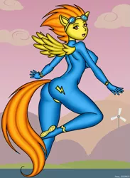 Size: 879x1202 | Tagged: ambiguous facial structure, anthro, artist:timmy22222001, breasts, busty spitfire, cameltoe, derpibooru import, female, goggles, humanized, plantigrade anthro, pony coloring, spitfire, suggestive, wings, wonderbolts, wonderbolts uniform