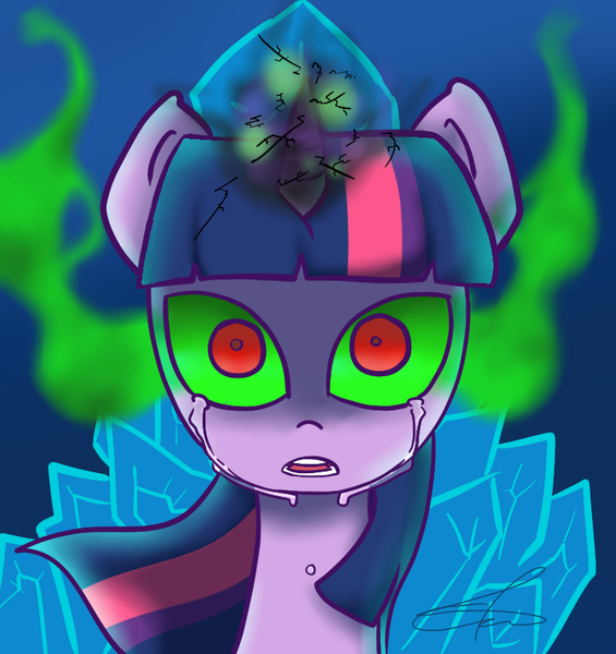 Size: 800x850 | Tagged: artist:xonitum, crying, dark magic, derpibooru import, greatest fear, safe, sombra eyes, the crystal empire, twilight sparkle